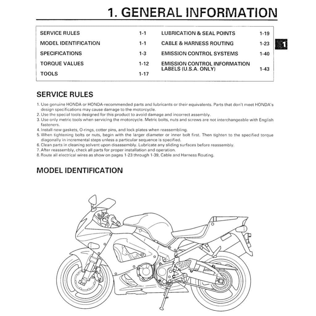 Honda CBR929RR 2000-2002 Full Manual Set – Repair & Maintenance Manual and Spare Parts Catalog and User Handbook - page 3