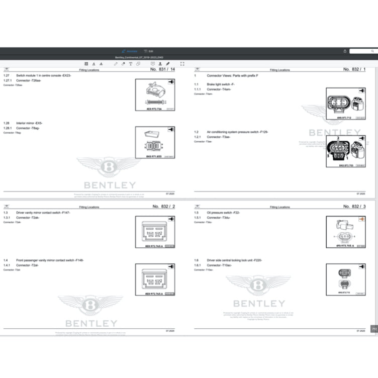 Bentley CONTINENTAL GT V8 / W12 2019-2023 Full Manual Set – Electrical Wiring Diagrams - page 8