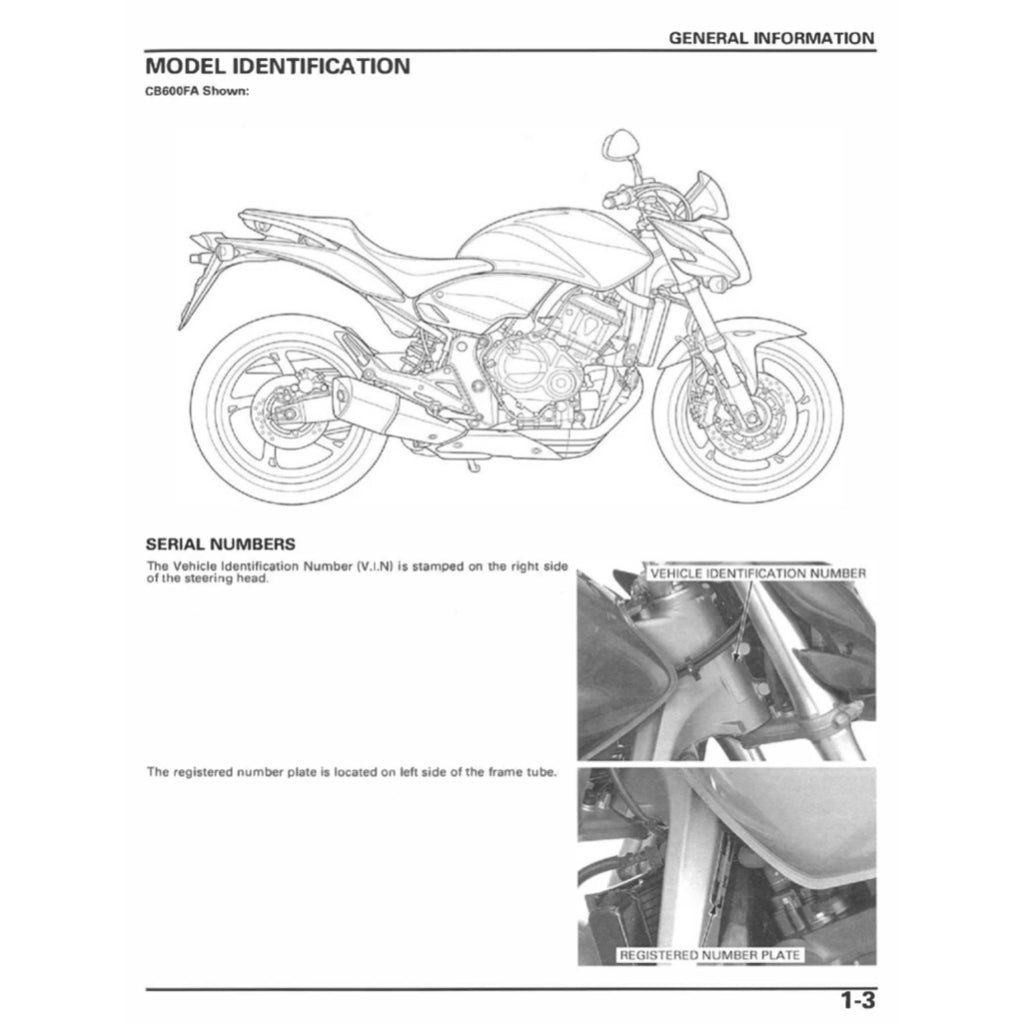 Honda CB600F/FA HORNET 2007-2013 Full Manual Set – Repair & Maintenance Manual and User Handbook - page 3