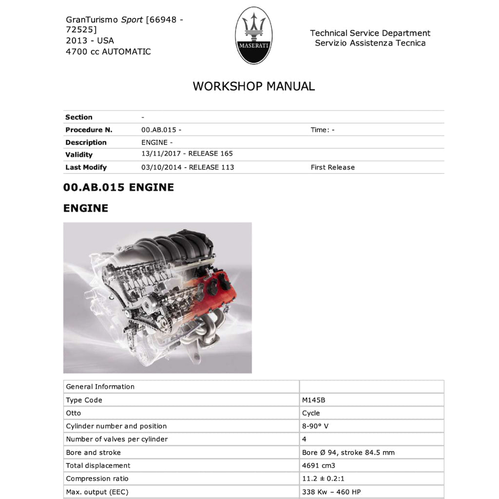 Maserati GRANTURISMO SPORT M145 2007-2019 Full Manual Set – Repair & Maintenance Manual - page 3