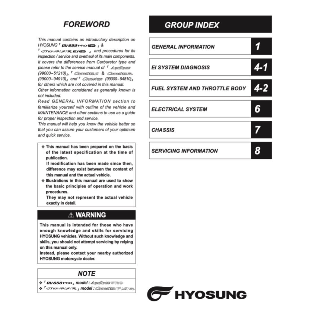 Naza BLADE/ HYOSUNG 650R 2012-2018 Full Manual Set – Repair & Maintenance Manual and Spare Parts Catalog and User Handbook - page 2