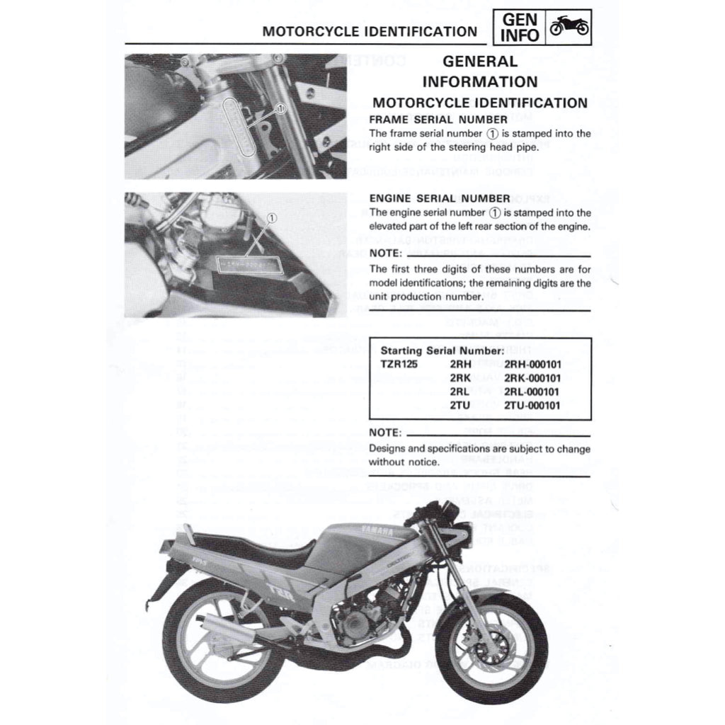 Yamaha TZR125 1987-1996 Full Manual Set – Repair & Maintenance Manual and Spare Parts Catalog and User Handbook - page 3