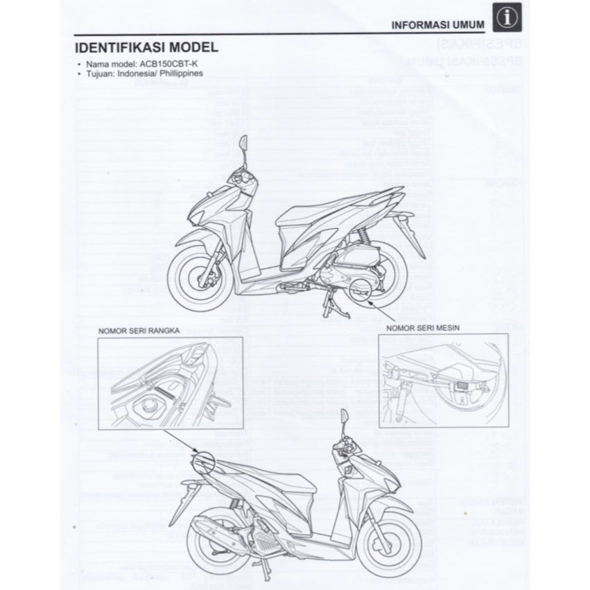 Honda VARIO 150 VARIO150 CBT 2018+ Full Manual Set – Repair & Maintenance Manual and Spare Parts Catalog and User Handbook - BAHASA INDONESIA - page 3