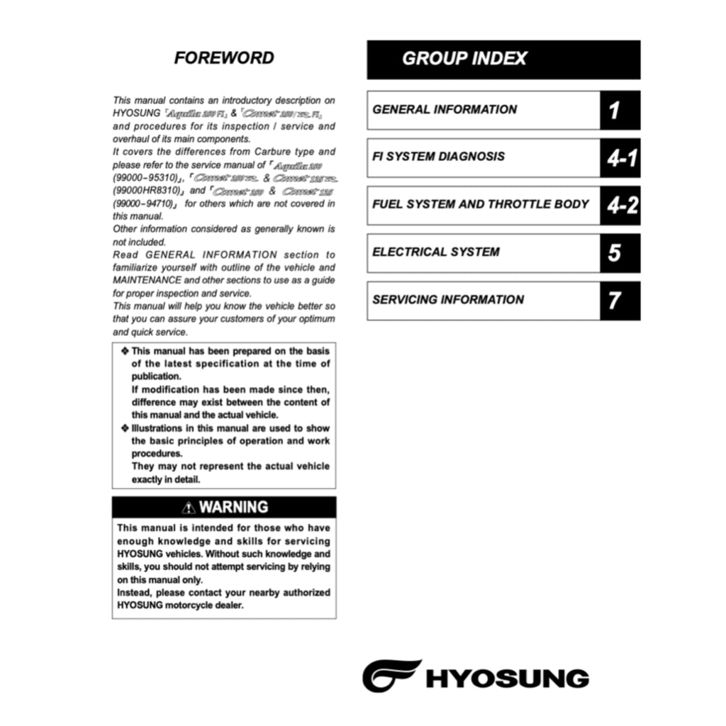 Naza BLADE / HYOSUNG COMET 250R FI 2012-2018 Full Manual Set – Repair & Maintenance Manual and User Handbook - page 2