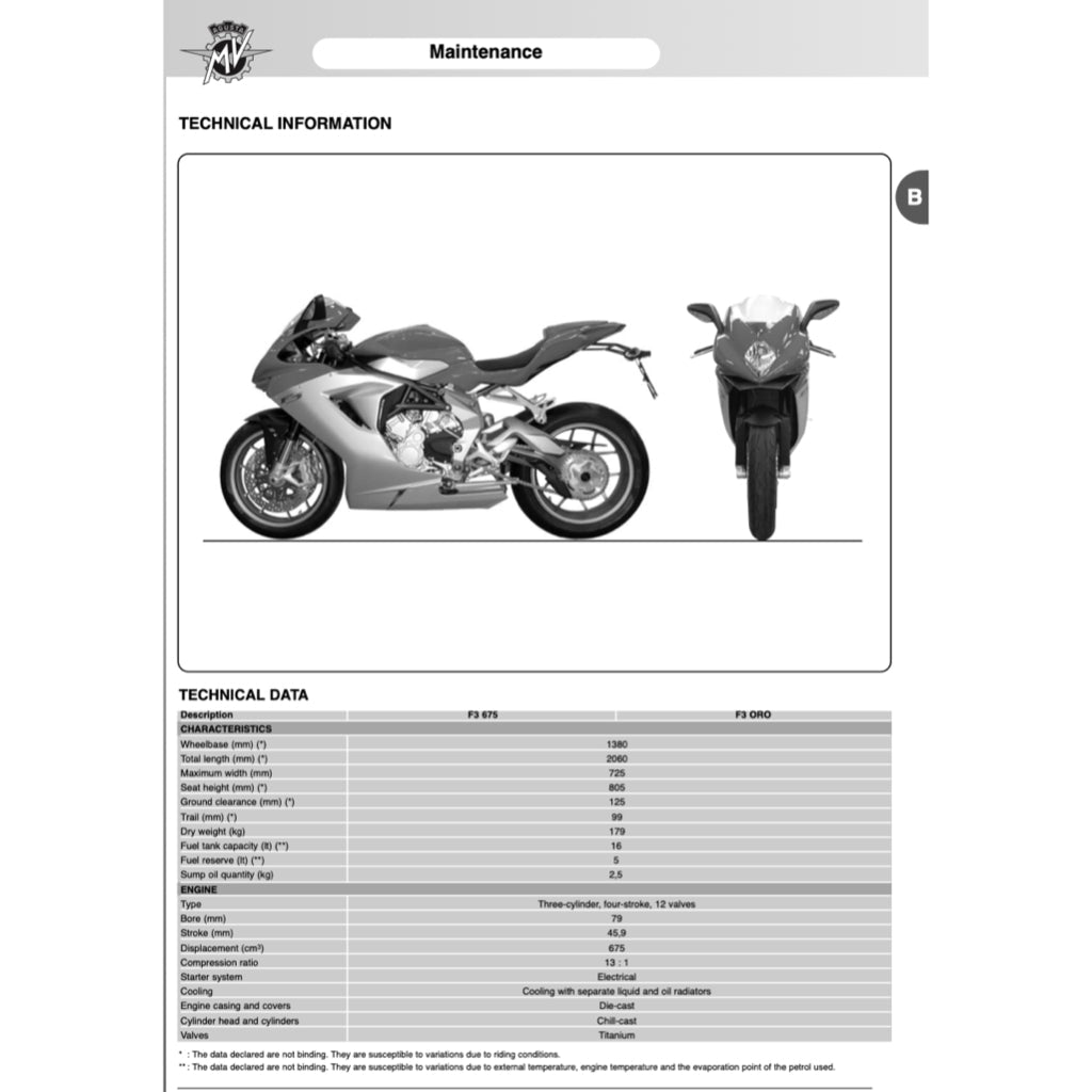 MV Agusta F3 675 2012-2021 Full Manual Set – Repair & Maintenance Manual and Spare Parts Catalog andUser Handbook - page 9