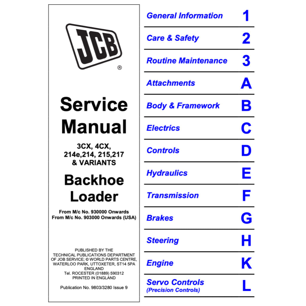 JCB BACKHOE LOADERS 3CX 4CX 214e 214 215 217 Workshop Repair Manual - page 9
