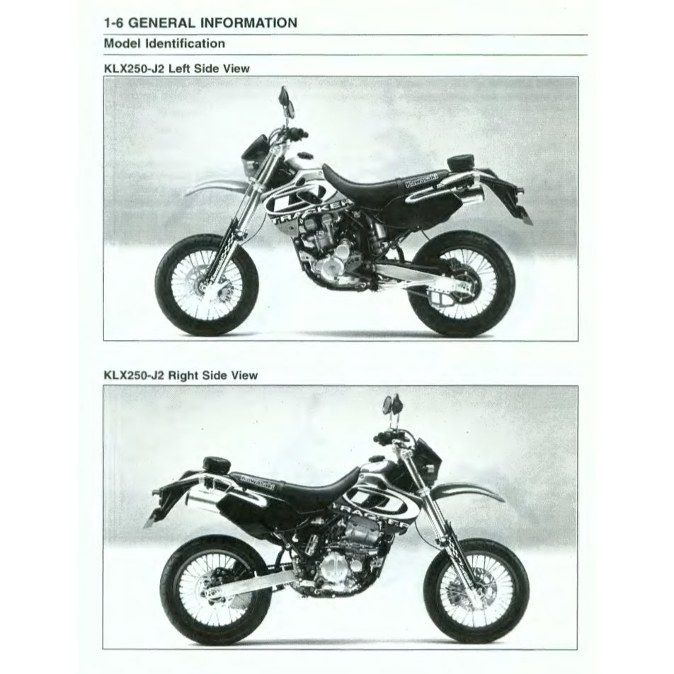 Kawasaki KLX250 KLX 250 1993-2007 Full Manual Set – Repair & Maintenance Manual and Spare Parts Catalog - page 6