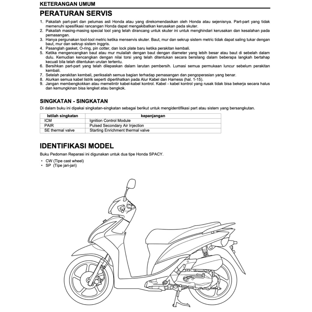 Honda SPACY 110 NSC110 2011-2018 Full Manual Set – Repair & Maintenance ManualandSpare Parts CatalogandUser Handbook - BAHASA INDONESIA - page 3