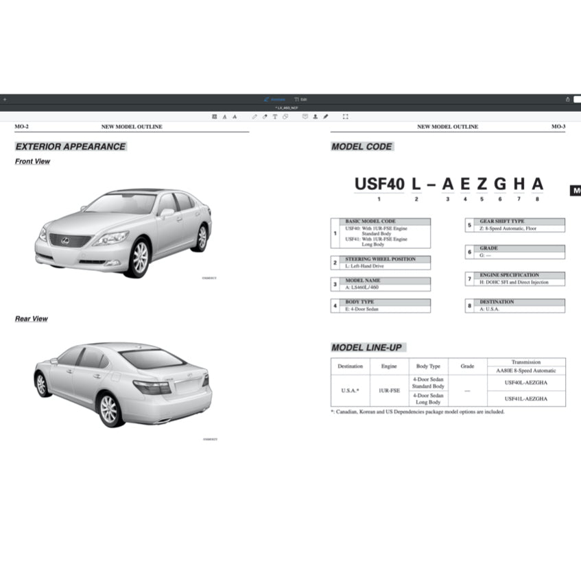 Lexus LS460(L) 2007-2017 Full Manual Set – Repair & Maintenance Manual - page 8