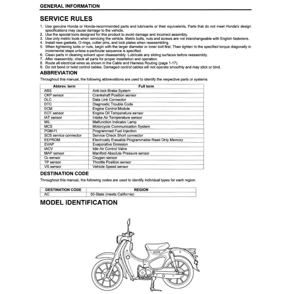 Honda C125 SUPER CUB 2019+ Full Manual Set – Repair & Maintenance Manual and Spare Parts Catalog and User Handbook - page 8