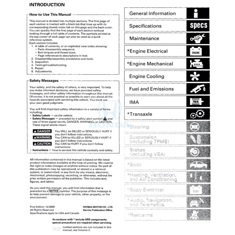 Honda CIVIC 8 Hybrid FA3 2006-2011 Full Manual Set – Repair & Maintenance Manual - page 2