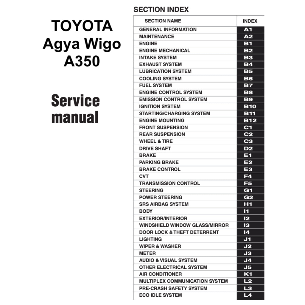 Toyota AGYA WIGO A350 2023+ Full Manual Set – Repair & Maintenance Manual - page 2