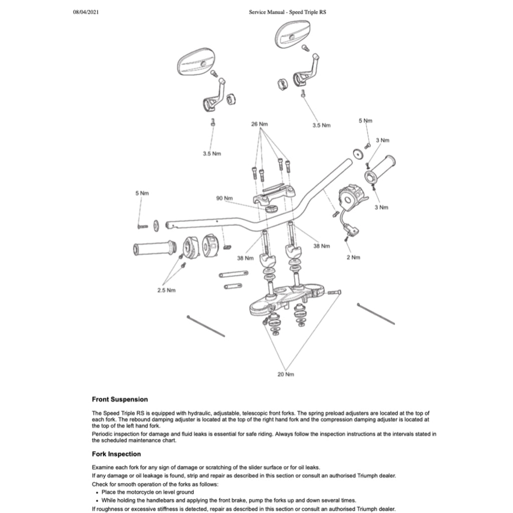 Triumph SPEED TRIPLE 1050 RS 2018-2020 Full Manual Set – Service Manual and User Handbook - page 11