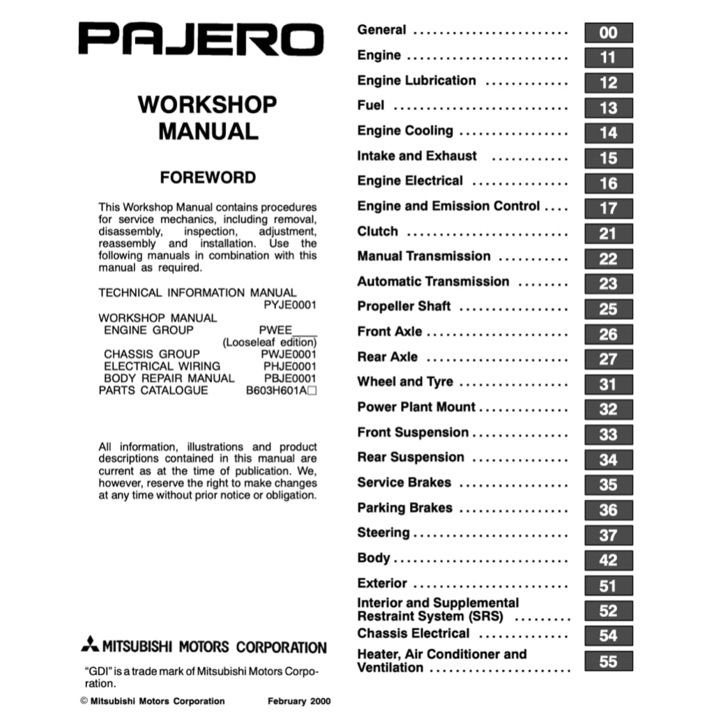 Mitsubishi PAJERO III V60 1999-2006 Full Manual Set – Repair & Maintenance Manual - page 2