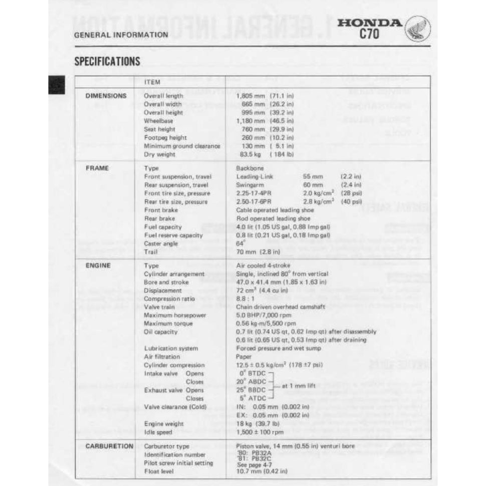 Honda CUB70 C70 1970-1991 Full Manual Set – Repair & Maintenance Manual and Spare Parts Catalog and User Handbook - page 3