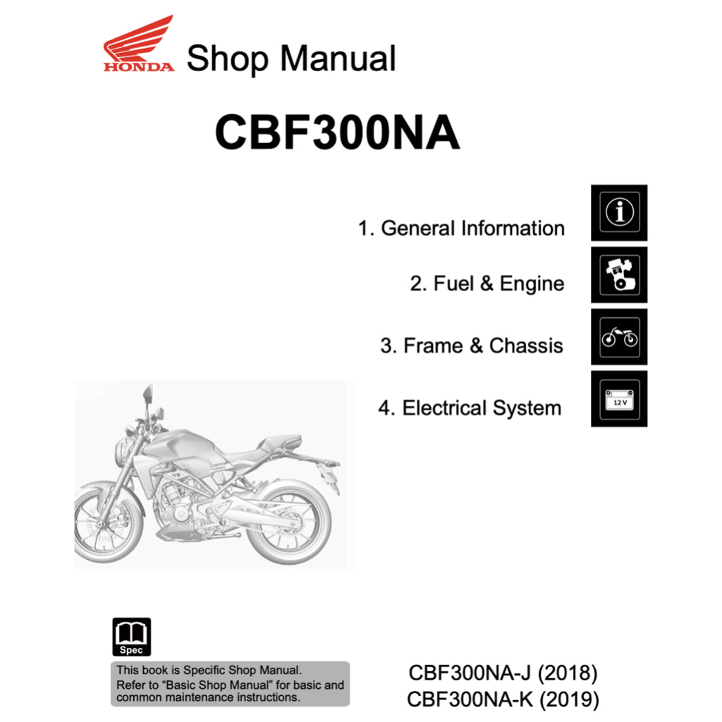Honda CBF300 / CB300R 2018+ Full Manual Set – Repair & Maintenance Manual and Spare Parts Catalog and User Handbook - page 2