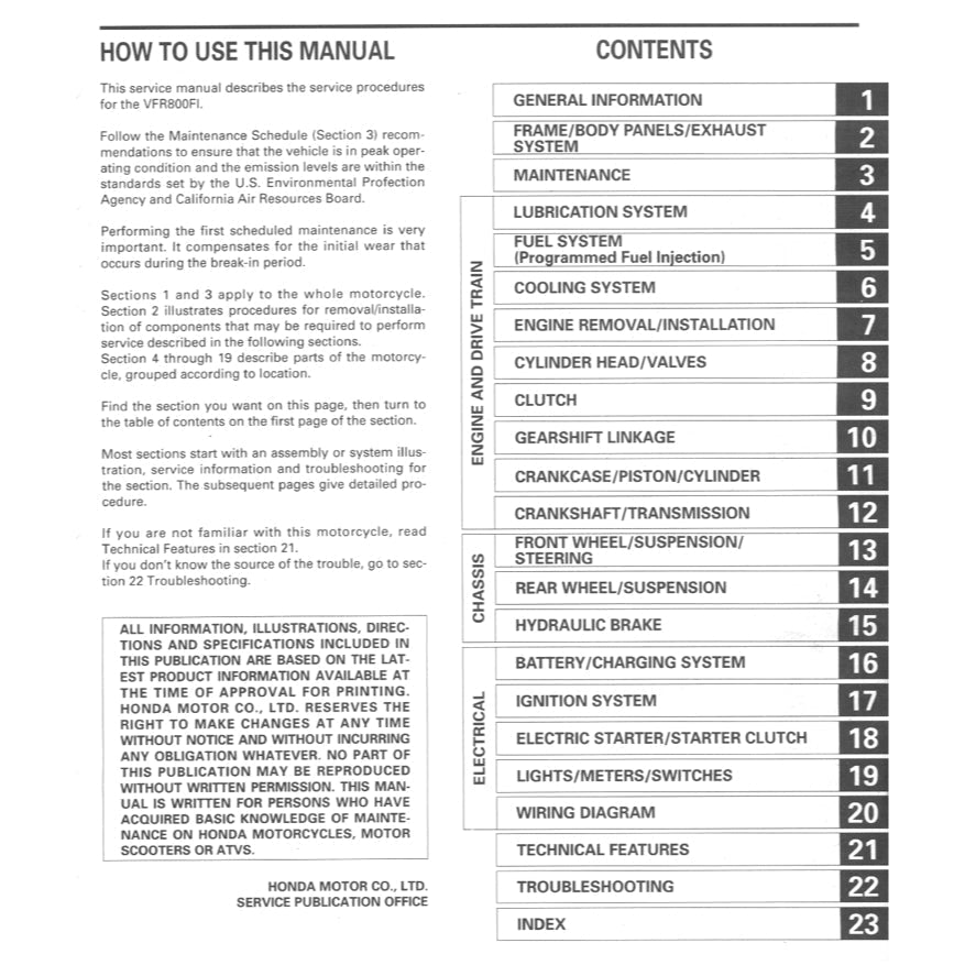 Honda VFR800 Fi INTERCEPTOR 1997-2001 Full Manual Set – Repair & Maintenance Manual and User Handbook - page 2