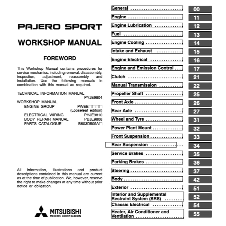 Mitsubishi PAJERO SPORT 1996-2008 Full Manual Set – Repair & Maintenance Manual - page 2