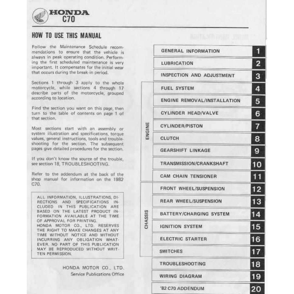 Honda CUB70 C70 1970-1991 Full Manual Set – Repair & Maintenance Manual and Spare Parts Catalog and User Handbook - page 2