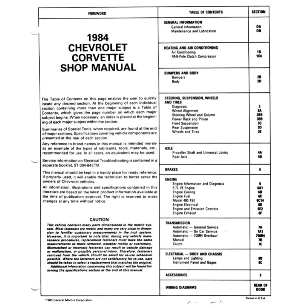 Chevrolet CORVETTE C4 1984-1996 Full Manual Set – Repair & Maintenance Manual - page 2