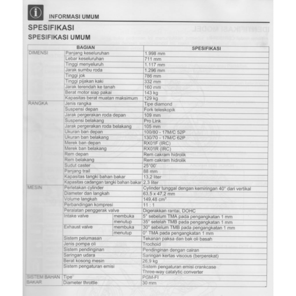 Honda CBR150R 2015-2020 Full Manual Set – Repair & Maintenance Manual and Spare Parts Catalog and User Handbook - BAHASA INDONESIA - page 8