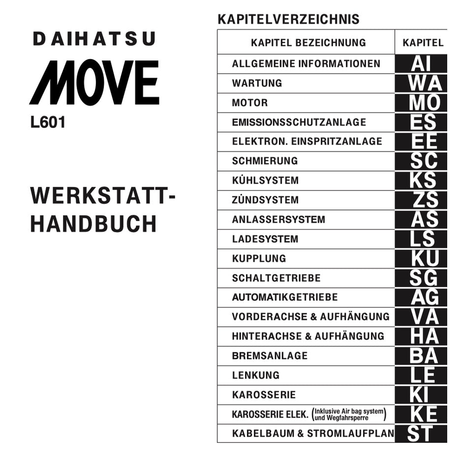 Daihatsu MOVE L601 GERMAN LANGUAGE Edition 1995-1998 Full Manual Set – Repair & Maintenance Manual - page 2