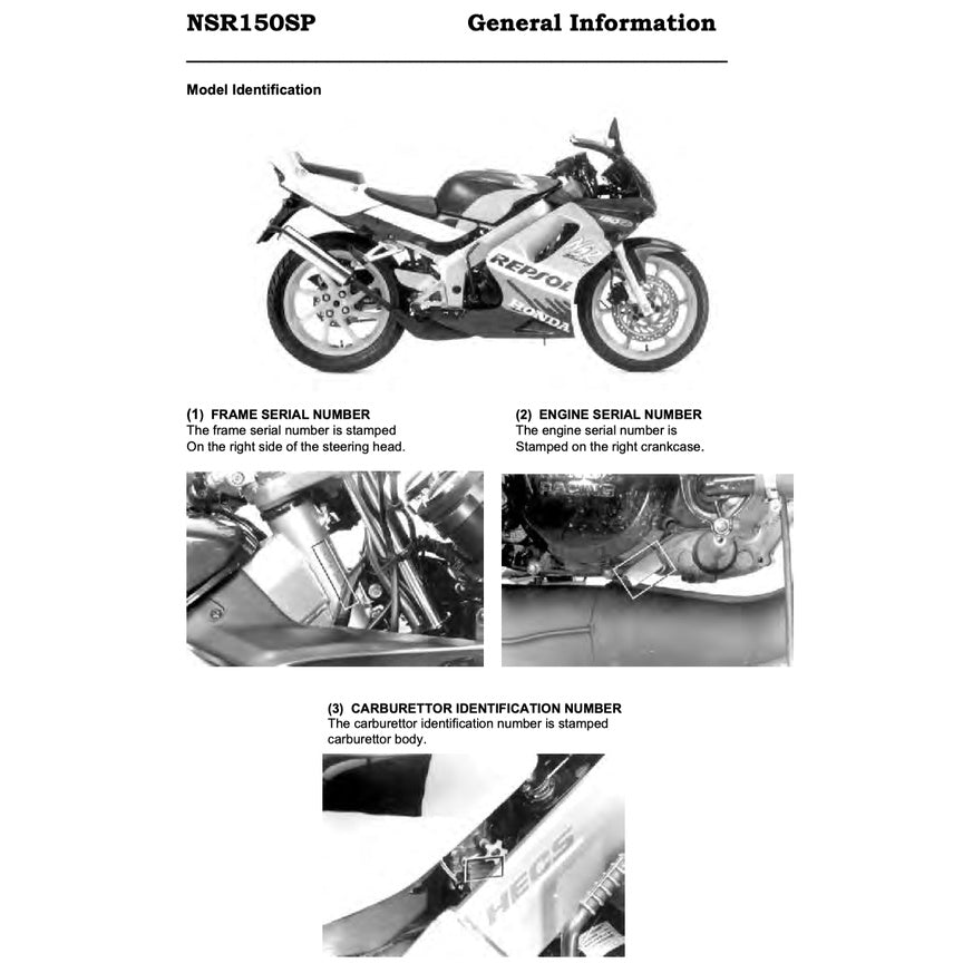 Honda NSR 150SP 1997-2010 Full Manual Set – Repair & Maintenance Manual and Spare Parts Catalog and User Handbook - REPSOL REPLICA - page 3