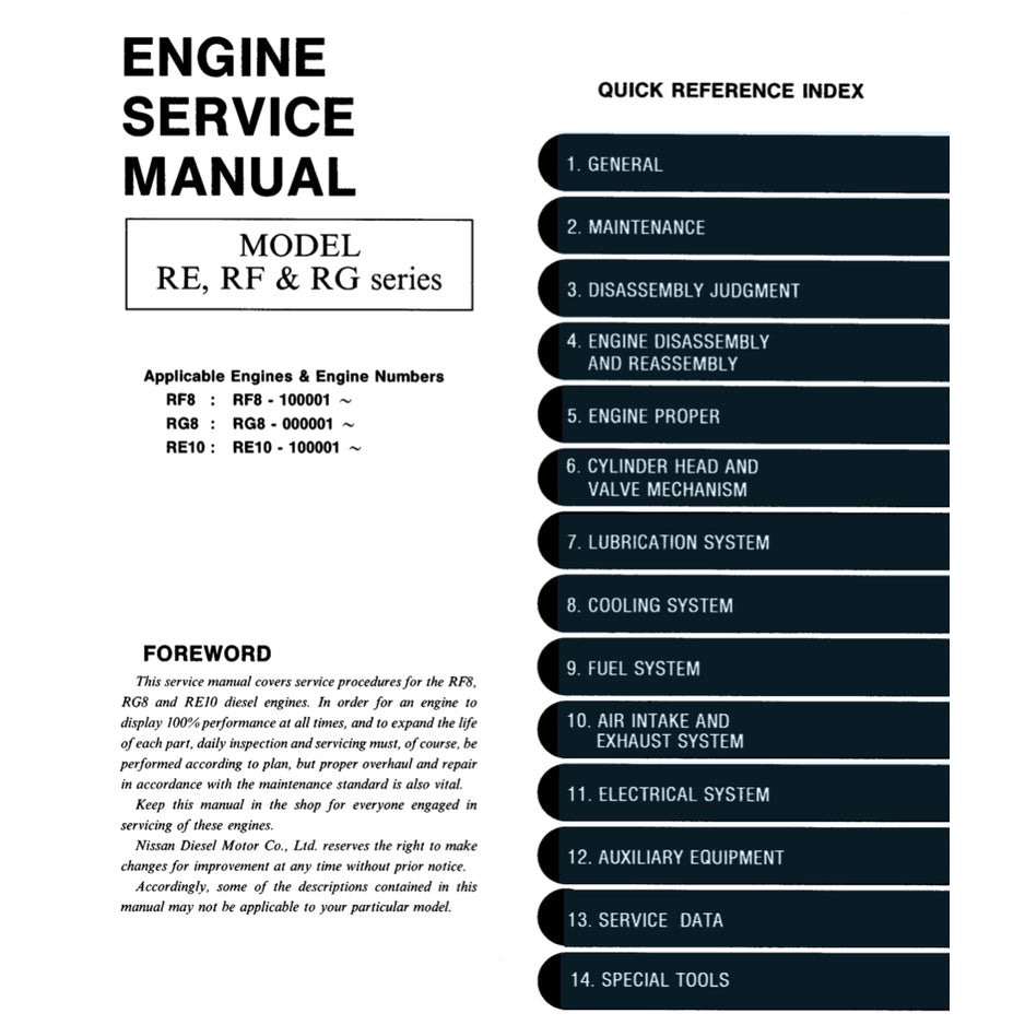 Nissan UD Diesel Engine RE10 / RF8 TC TD/ RG8 Service Repair Manual - page 2