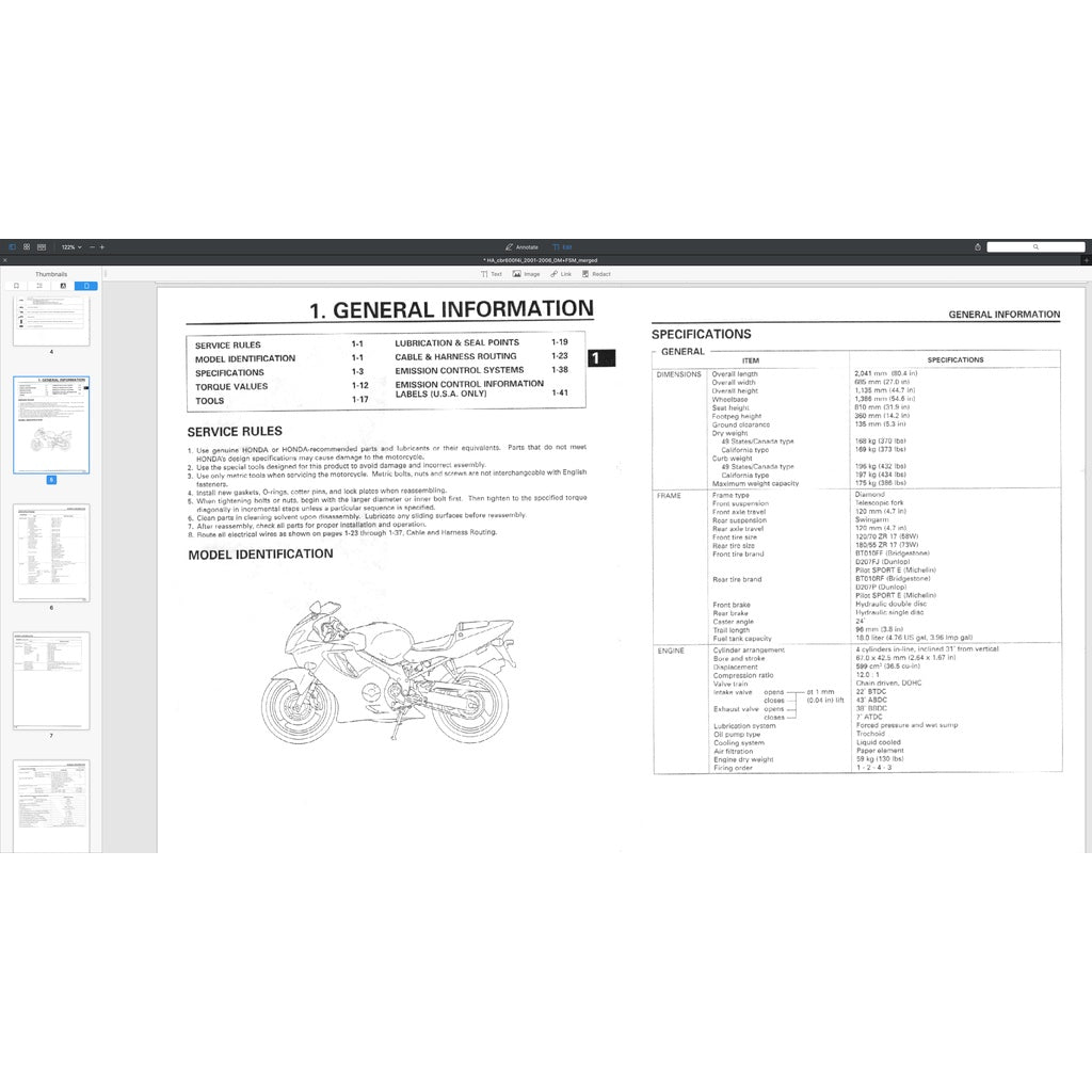 Honda CBR600F4i 2001-2006 Full Manual Set – Repair & Maintenance Manual and Spare Parts Catalog and User Handbook - page 3