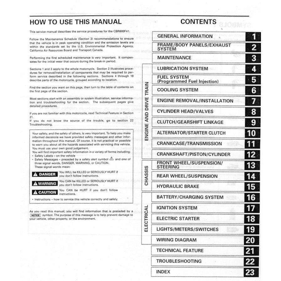 Honda CBR600F4i 2001-2006 Full Manual Set – Repair & Maintenance Manual and Spare Parts Catalog and User Handbook - page 2